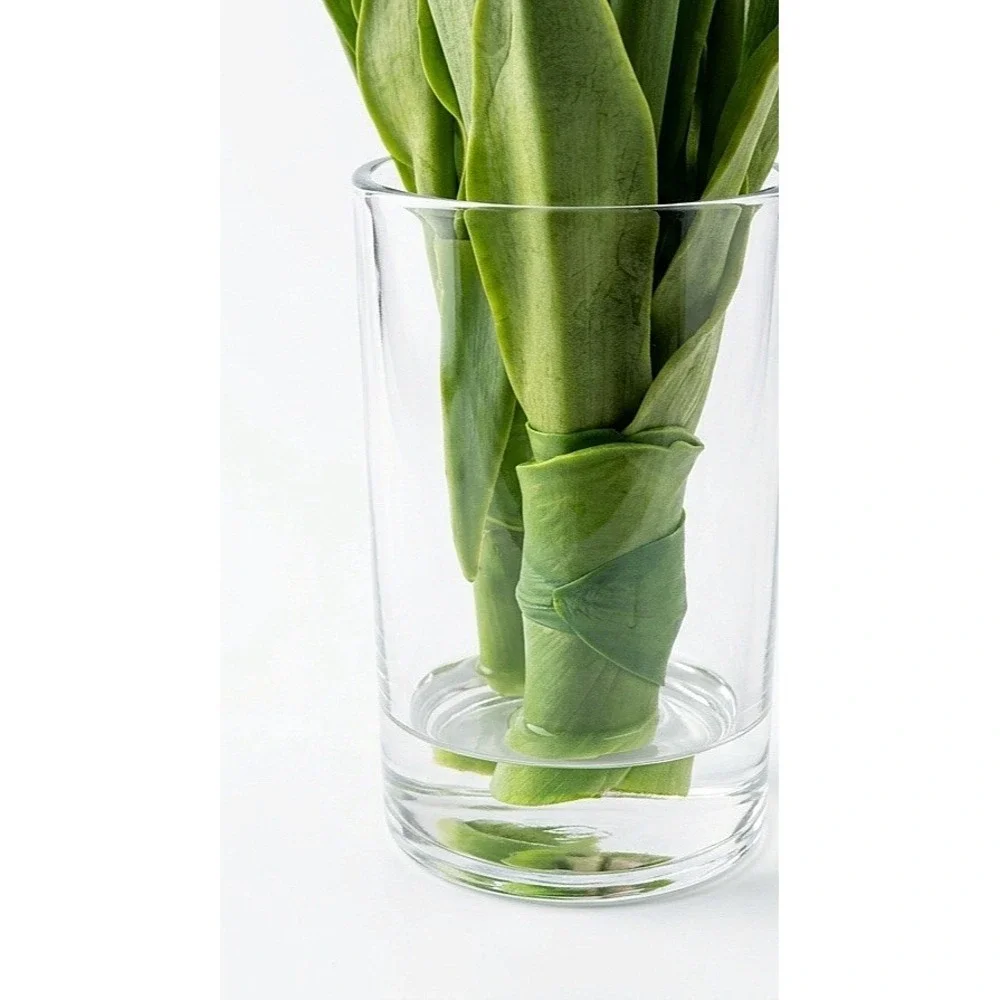15Pcs Artificial Tulips Flowers with Clear Glass Vase Real Soft Touch Latex offi